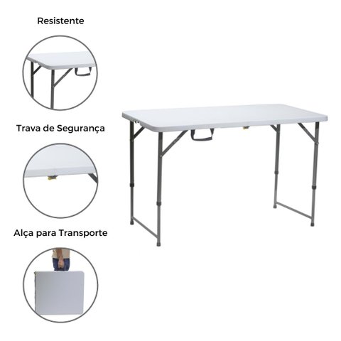 Mesa Dobrável de Polipropileno 120cm x 60cm Branca