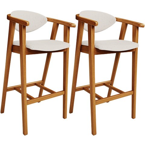 Kit 02 Banquetas Alta Para Cozinha Sala de Jantar Fixa Cecília L02 Linho Cru - Lyam Decor