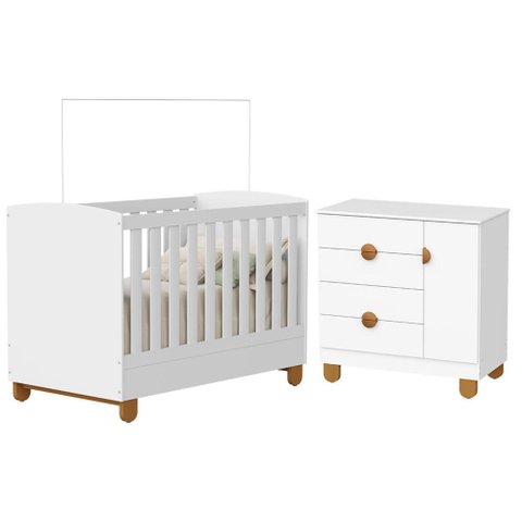 Berço Americano e Cômoda Sapateira Apolo Branco Fosco - Reller