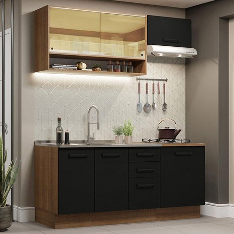Cozinha Completa 180004 Com Armário E Balcão Rustic/Preto
