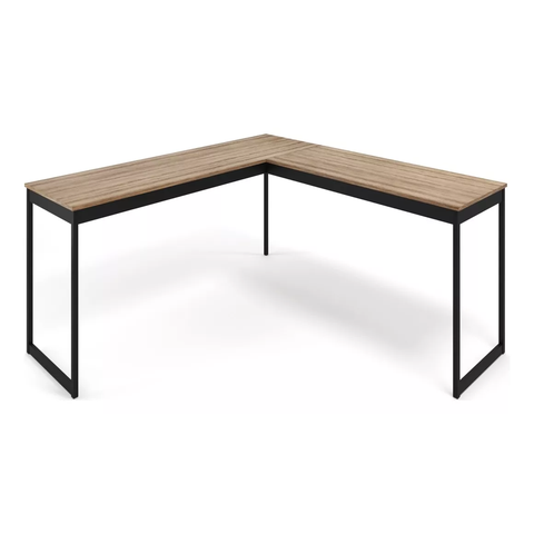 Escrivaninha Mesa em L 150x150cm Madeira Móveis Industrial Magno Laminado com Preto