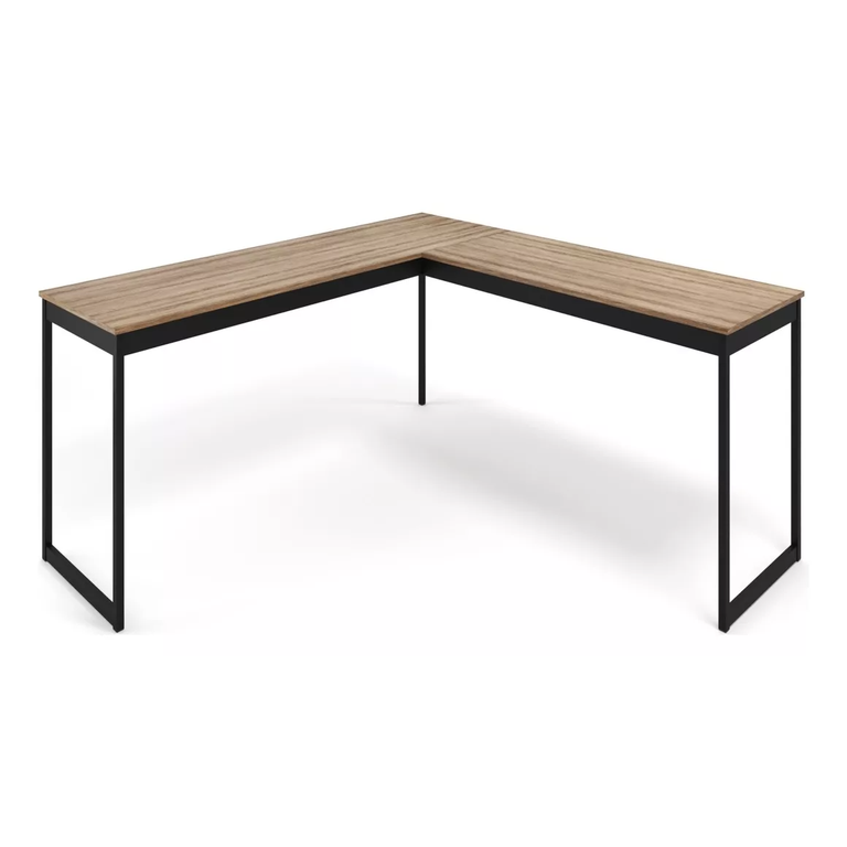 Escrivaninha Mesa em L 150x150cm Madeira Móveis Industrial Magno Laminado com Preto