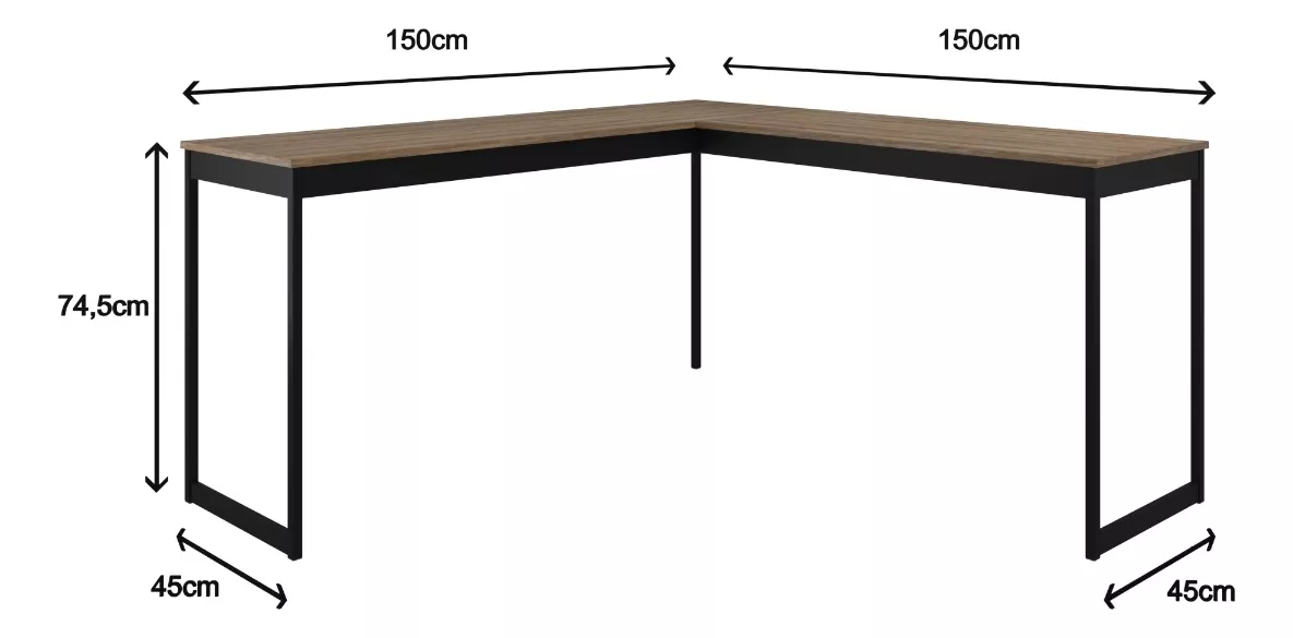 Escrivaninha Mesa em L 150x150cm Madeira Móveis Industrial Magno Laminado com Preto - 2