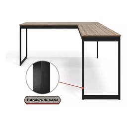 Escrivaninha Mesa em L 150x150cm Madeira Móveis Industrial Magno Laminado com Preto - 6