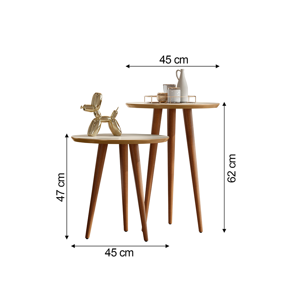 Conjunto de Mesas: Lateral e Apoio Pés Retrô Bella:off/freijó - 2