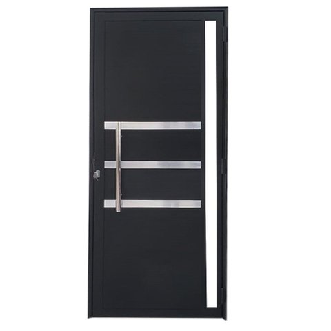 Porta Lambril de Alumínio Preto com Puxador, Friso e Vidro Linha Veneza:Direita/ 210 x 80