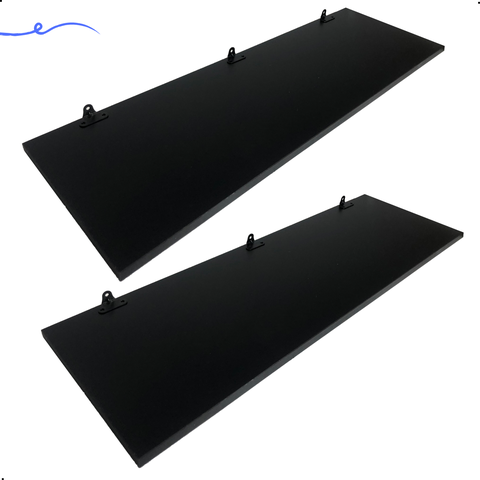 Kit 2 Prateleira Preta 80X25 + Suporte Flutuante Mdf  Organizadora Decoração Cozinha Banheiro Sala