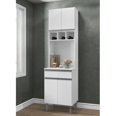 Paneleiro Torre Quente Andréia 60cm com 4 Portas 1 Gaveta Branco Ajl