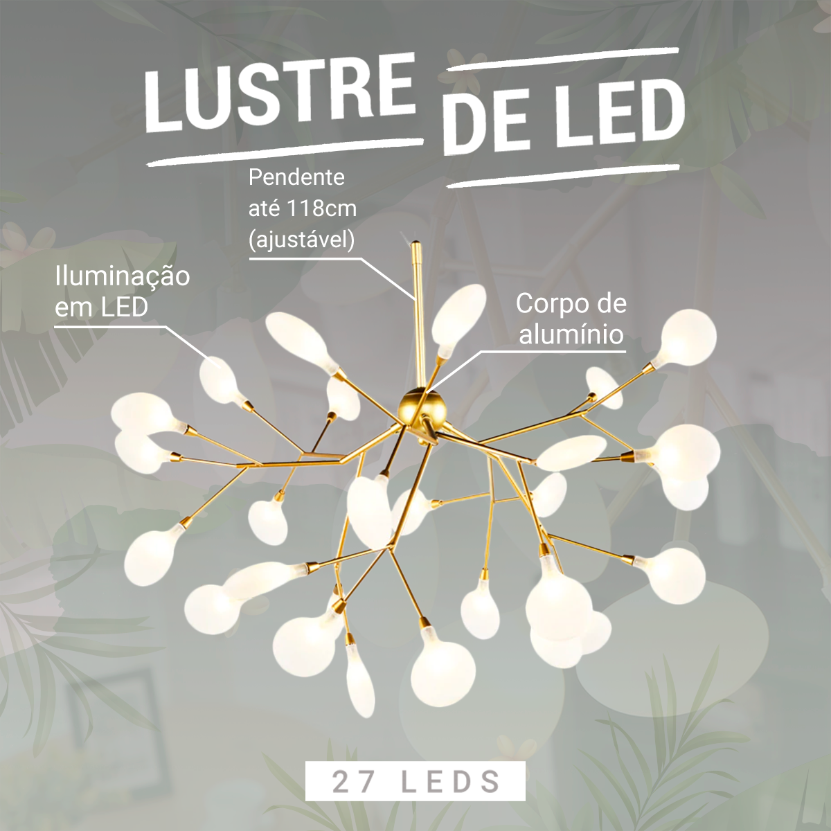 Lustre de Led 27 Folhas Luminária Moderna com Lâmpadas - 6