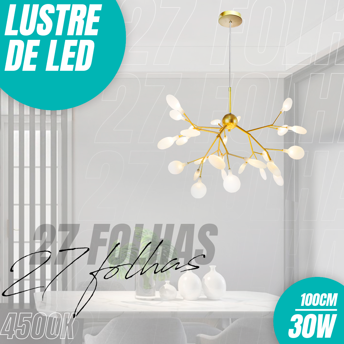 Lustre de Led 27 Folhas Luminária Moderna com Lâmpadas - 3