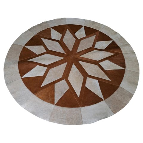 Tapete de Couro Natural Mandala Angus Preto Vermelho 1,60 Diametro