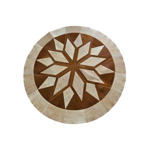 Tapete de Couro Natural Mandala Bege Branco 1,60 Diametro