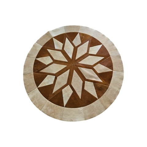 Tapete de Couro Natural Mandala Bege Branco 1,60 Diametro