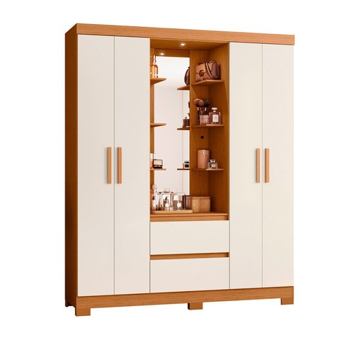 Guarda Roupa 4 Portas 2 Gavetas Quarto Olimpia Cinamomo com Off White - Albatroz