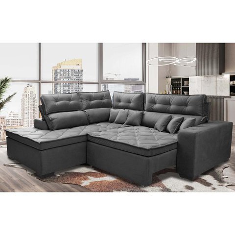 Sofá de Canto 2,60x2,36m Retrátil e Reclinável com Molas Cama inBox Platinum Esquerdo Suede