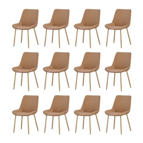 Kit 12 Cadeiras de Jantar Lara Estrutura em Aco Carbono Bronze Estofado em PU Caramelo