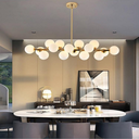 Ver imagem 4 de Luminária Pendente Lustre Jabuticaba Moon Dourado com Bolas Globos Esferas Opaco Leitoso Moderno Lux