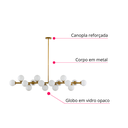 Ver imagem 7 de Luminária Pendente Lustre Jabuticaba Moon Dourado com Bolas Globos Esferas Opaco Leitoso Moderno Lux