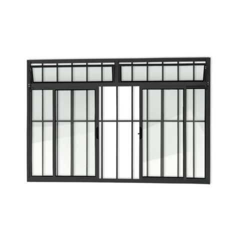 Janela de Correr Alumínio Preto 04F c/Grade e Basculante Classic - 100x200