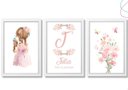 Ver imagem 1 de Quadros Decorativos Infantil Menina Aquarela Flores Cachorro:branca