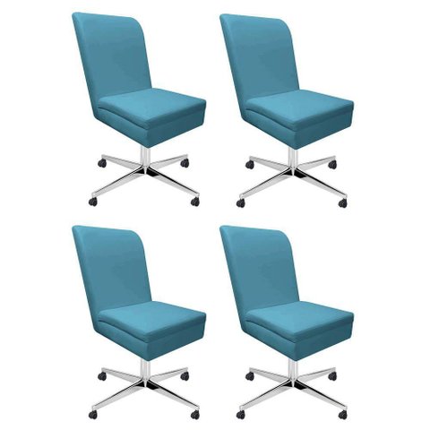 Kit 04 Cadeira Ana Giratória Metal Com Rodízio Suede Azul Turquesa E Sintético Preto
