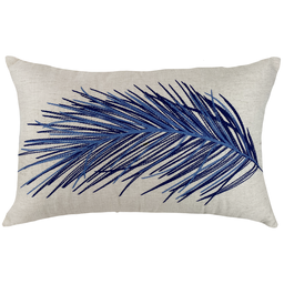 Almofada Baguete Linho Cru Folha Azul 35x58 Lili Casa Único - 1