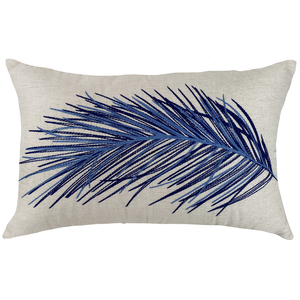 Almofada Baguete Linho Cru Folha Azul 35x58 Lili Casa Único