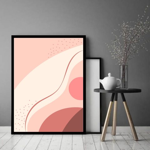 Quadro Decorativo Abstrato Tons Rosê - 70x50cm:moldura Preta