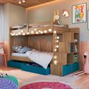 Ver imagem 1 de Cama Beliche Infantil Solteiro com 05 Nichos e 02 Gavetões 231cm Aveiro Oak Azul Decker Shop Jm