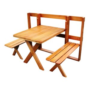 Conjunto Dobrável de Parede Para Churrasco 1m 2 Bancos Madeira Maciça Eucalipto