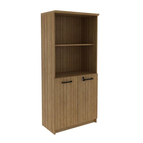 Armário Escritório 155,8cm 2 Portas com Chave e Puxador Metal Me4199 Amêndoa