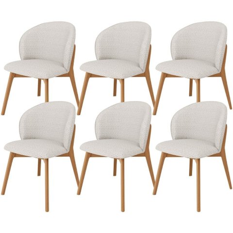 Kit 06 Cadeiras de Jantar e Estar Living Estofada Mia L02 Bouclê Cru - Lyam Decor