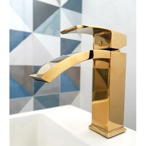 Torneira Banheiro Monocomando Cascata Luxo Baixa Dourada