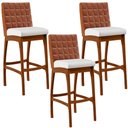 Ver imagem 1 de Kit 03 Banquetas Altas Cozinha Sala Jantar Fixa Mila B04 Couríssimo Camel Corano Branco - Lyam