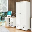 Ver imagem 1 de Conjunto Quarto Guarda-Roupa 2 Portas, Escrivaninha 2 Gavetas Branco/Freijó Topázio Madeira Pinus -