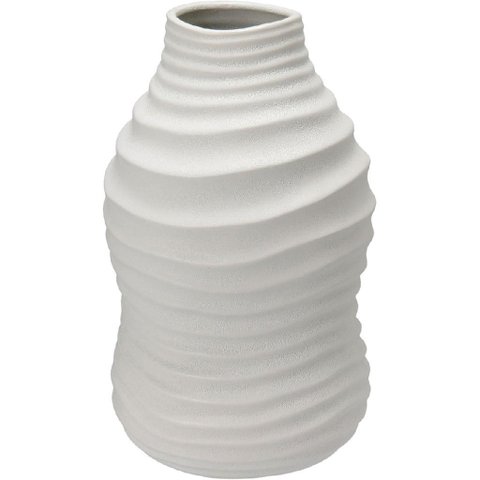 Vaso Decorativo de Cerâmica Marfim 30x18x18cm Enfeite Sala Mesa Estante Aparador
