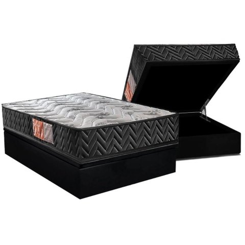 Conjunto Box Baú Casal: Colchão Espuma Paropas D23 Pasquale Black + Base Crc Suede Black (138x188)