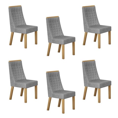 Kit de 6 Cadeiras para Sala de Jantar Luna Cinza/Cinamomo/Linho Prata