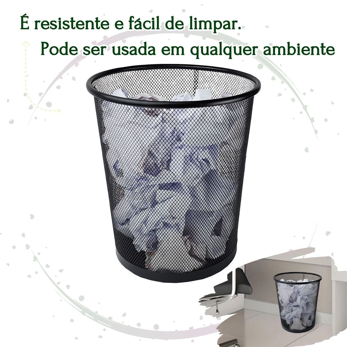 Lixeira Aramada Escritório Preto 10l - 5