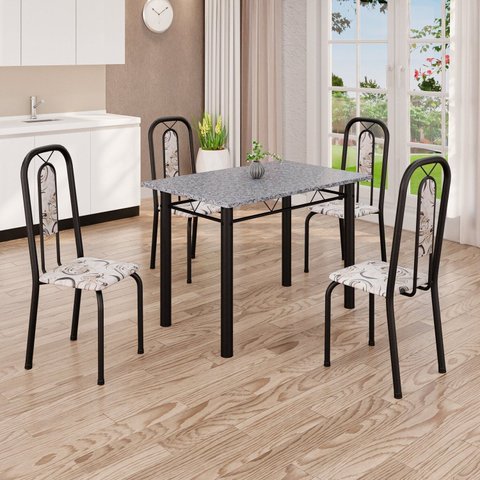 Conjunto de Mesa com 4 Cadeiras Lívia Preto/Arabesco