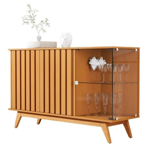 Buffet Luna Retro 3 Portas Ripado MDP Nature Marrom Bechara Móveis
