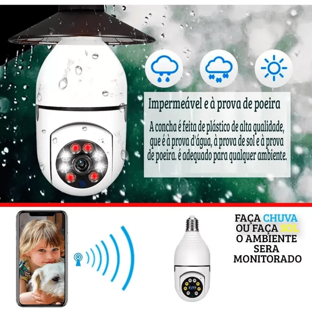 Câmera Segurança Prova D'água sem Fio Infravermelho Lâmpada - 11