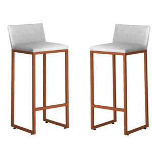 Kit 2 Banquetas Altas Luxo Dani com Encosto Base Bronze:branco