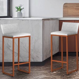 Kit 2 Banquetas Altas Luxo Dani com Encosto Base Bronze:branco - 2