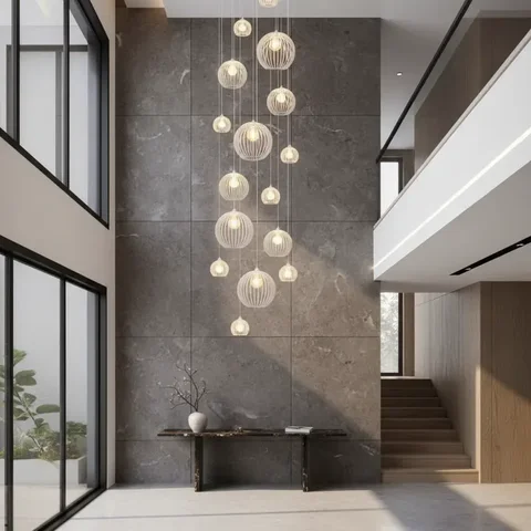 Lustre Big Cnidário Ac. Cristal para Pé Direito Alto