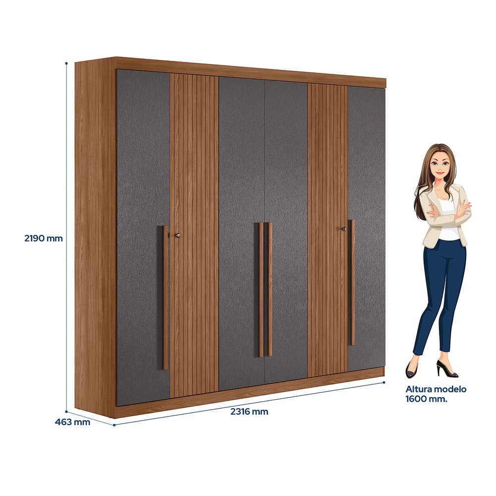 Guarda Roupa Casal 6 Portas Ripado Buriti Santos Andira Jatoba - 2