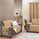 Ver imagem 3 de Kit 2 Pçs Capa Protetora de Sofá King 2 e 3 Lugares Impermeável Dupla Face: Cáqui e Palha