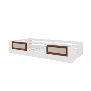 Cama Infantil Montessoriana Solteiro Eliza com Aplique em Madeira e Rattan:branco