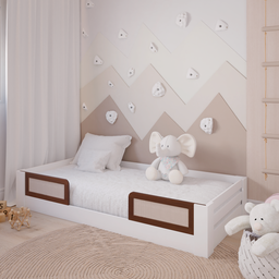 Cama Infantil Montessoriana Solteiro Eliza com Aplique em Madeira e Rattan:branco - 4