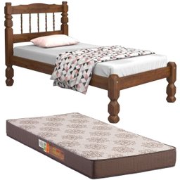 Cama Solteiro Madeira Maciça Torneada e Colchão D20 - 1